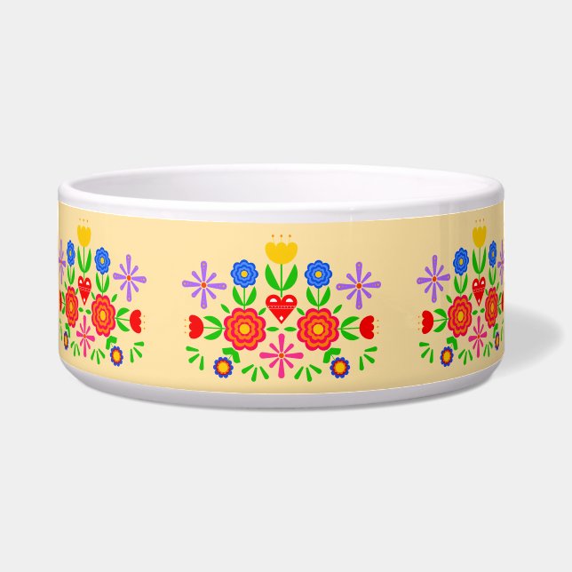 Folkloristische bloemenpatronen voerbakje (Voorkant)