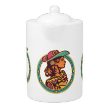 Folkloristische Cowgirl Keramische Pot Kleurrijke 
