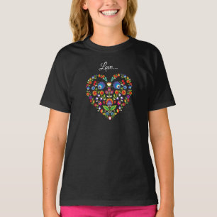 Folkloristische hart, Wycinanki-stijl met tekst T-shirt