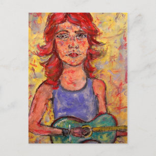 folkmeisje met kleurrijke gitaar briefkaart