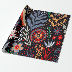 Folkpatroon, naadloos textielontwerp met helder cadeaupapier