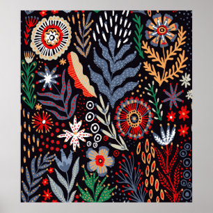 Folkpatroon, naadloos textielontwerp met helder poster