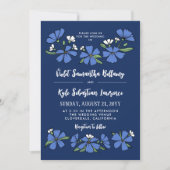 Folksy Blauwe Bloemen Bruiloft Kaart (Voorkant)