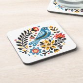 Folksy Bluebird en Wildflower Bier Onderzetter (Linkerzijde)