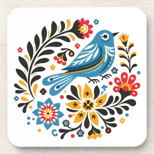 Folksy Bluebird en Wildflower Bier Onderzetter (Voorkant)