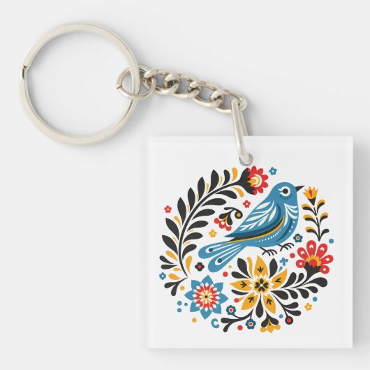 Folksy Bluebird en Wildflower Sleutelhanger (voorkant)