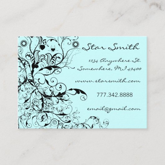 Folksy Boho Swirls Vogels & Bloemen Bloemen Bloeme Visitekaartje (Voorkant)