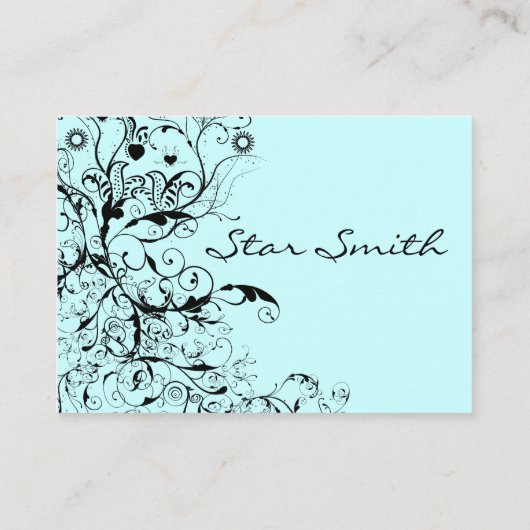 Folksy Boho Swirls Vogels & Bloemen Bloemen Bloeme Visitekaartje (Achterkant)