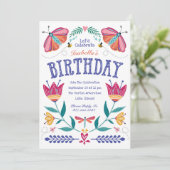 Folksy Bugs Kind Birthday Invitation Kaart (Staand voorkant)