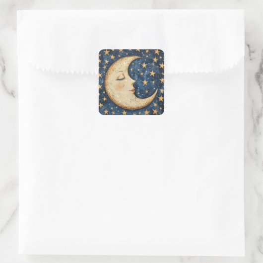 Folksy Celestial Moon Vierkante Sticker (Tas)
