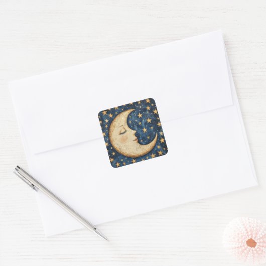 Folksy Celestial Moon Vierkante Sticker (Envelop)