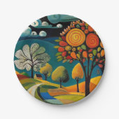 Folksy Country Scene Papieren Bordje (Voorkant)