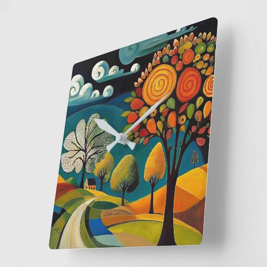 Folksy Country Scene Vierkante Klok (Hoek)