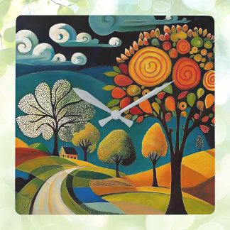 Folksy Country Scene Vierkante Klok
