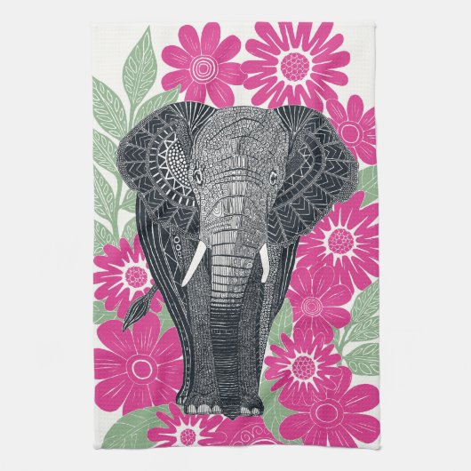 folksy elephant pink theedoek (Verticaal)