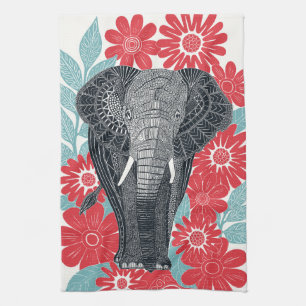 Folksy Elephant Red Theedoek