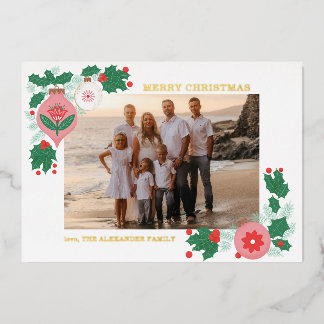 Folksy Folie Kerstmis Fotokaart Feestdagenkaart