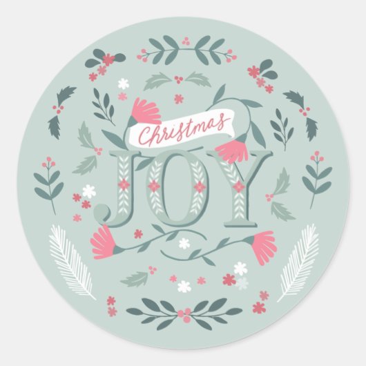 Folksy Kerstfeest Joy Floral & Berries Ronde Sticker (Voorkant)