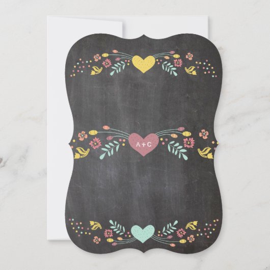 Folksy rustieke bloemenslinger krijtbord bruiloft kaart (Achterkant)