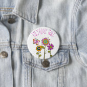 Folksy Whimsical Floral Birthday Girl Button (In situ)