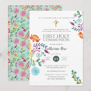 Folksy Wildflower Heilige Communie nodigt Waterver Kaart