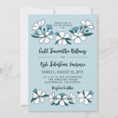 Folksy Wit Blauw Bloemen Bruiloft Kaart (Voorkant)