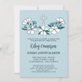 Folksy Wit Blauw Bloemen Jongen Doop Kaart (Voorkant)