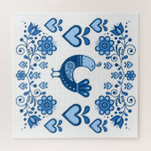 Folkvogel/patrijs/bloemen/hart/blauw Legpuzzel (Horizontaal)