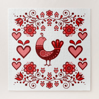 Folkvogel/patrijs/bloemen/hart/rood Legpuzzel