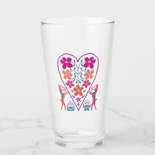 Folky bloemige hart met konijnen glas Cup (Voorkant)