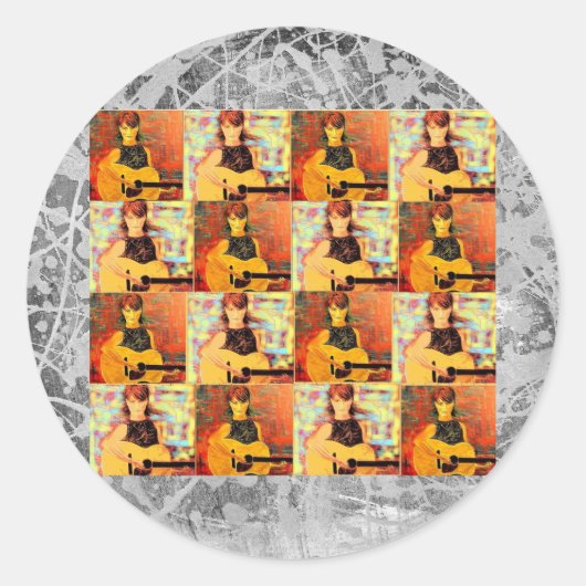 folkzanger collage zilverdruppel ronde sticker (Voorkant)