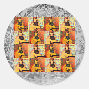 folkzanger collage zilverdruppel ronde sticker