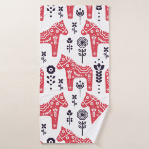 Folkzweedse paardenflorale naadloos patroon. badhanddoek