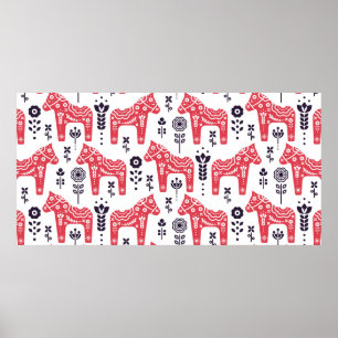 Folkzweedse paardenflorale naadloos patroon. poster