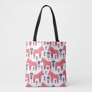 Folkzweedse paardenflorale naadloos patroon. tote bag