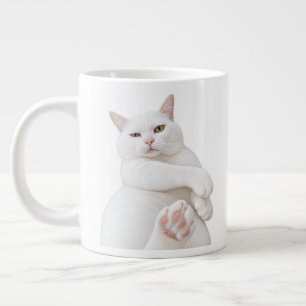 Folle witte kat jumbo mok – Cadeau voor leuke huis