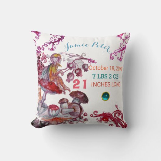 FOLLET OF MUSHROOMS JONGEN BABY SHOWER Baby Status Kussen (Voorkant)