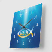 Follow Jesus - Christian Fish Symbol Vierkante Klok (Hoek)