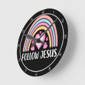 Follow Jesus Rainbow With Hearts Graphic Ronde Klok (Hoek)