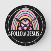 Follow Jesus Rainbow With Hearts Graphic Ronde Klok (Voorkant)