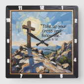 Follow Me: Take Up Your Cross Vierkante Klok (Voorkant)