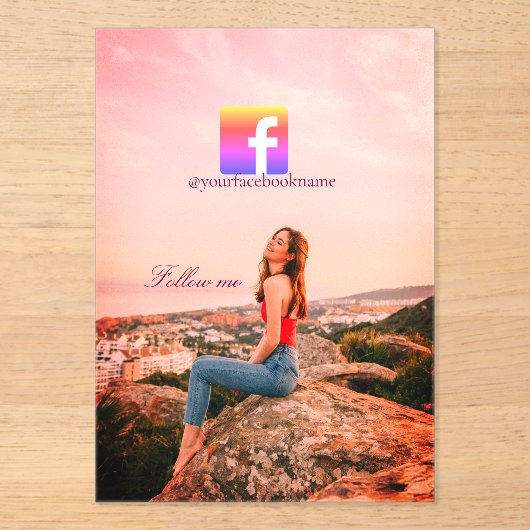 follow us facebook username social media photo  acryl uitnodigingen (Voorkant)