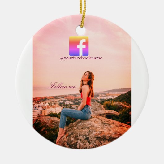 follow us facebook username social media photo  keramisch ornament (Voorkant)
