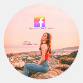follow us facebook username social media photo  ronde sticker