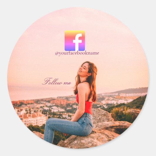 follow us facebook username social media photo ronde sticker (Voorkant)
