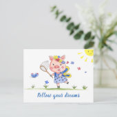 Follow Your Dreams//Funny Piglet Briefkaart (Staand voorkant)