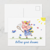 Follow Your Dreams//Funny Piglet Briefkaart (Voorkant / Achterkant)