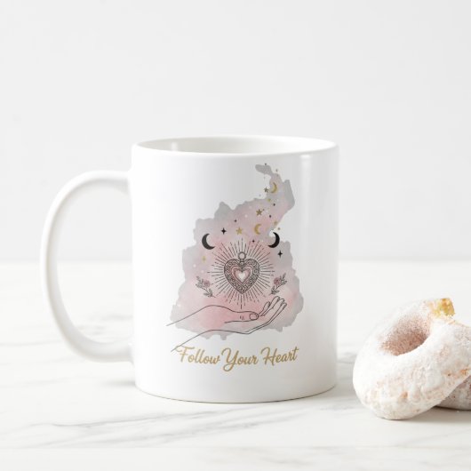 Follow Your Heart Motivational Mug - Celestial Koffiemok (Met donut)