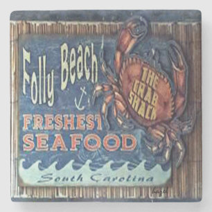 Folly Beach, Crab Shack Marble Onderzetter. Stenen Onderzetter