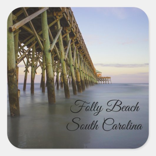 Folly Beach Pier Beauty Vierkante Sticker (Voorkant)